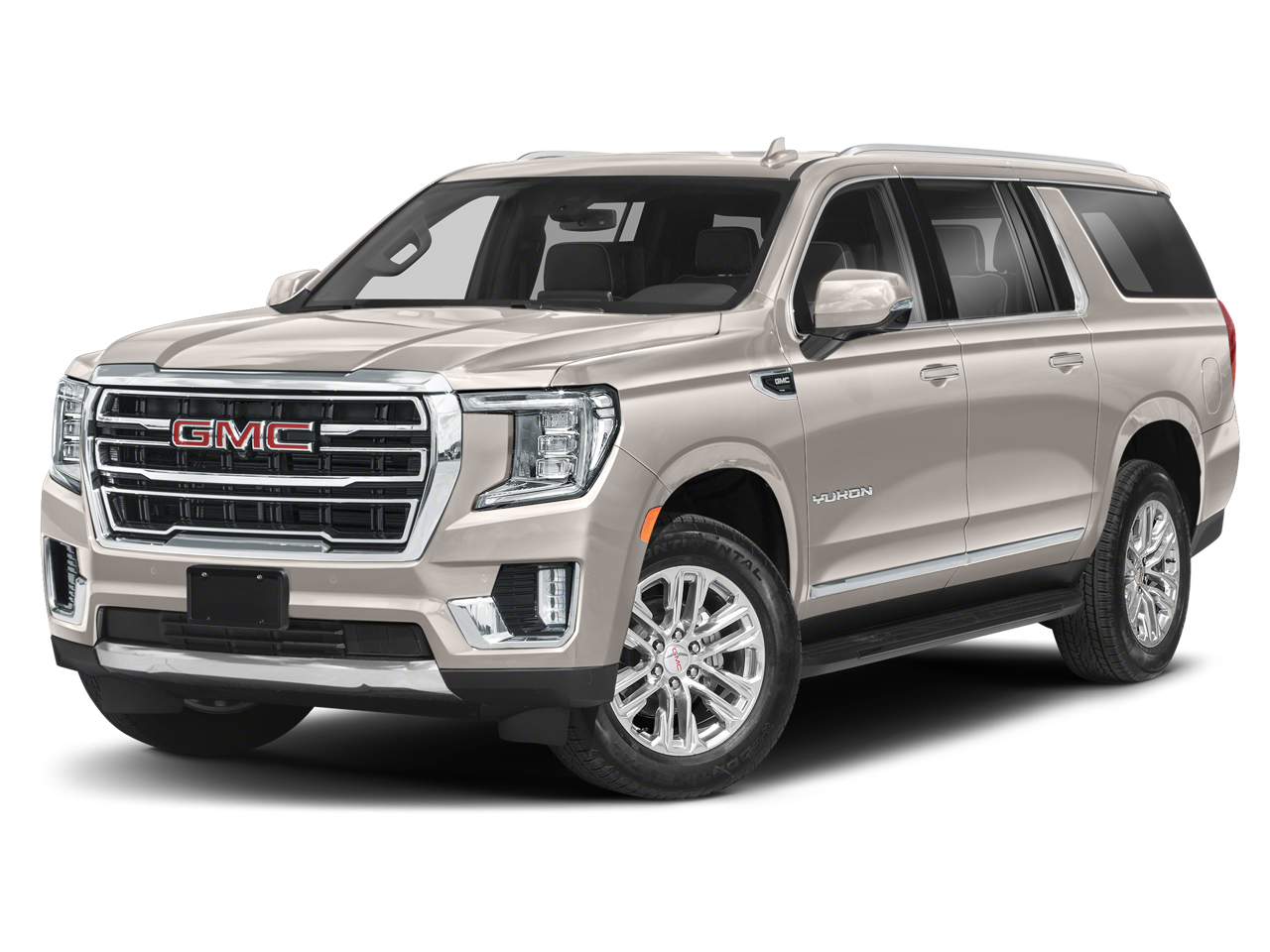 2023 GMC Yukon XL SLT in Pearl Beige Metallic — front three-quarter view
