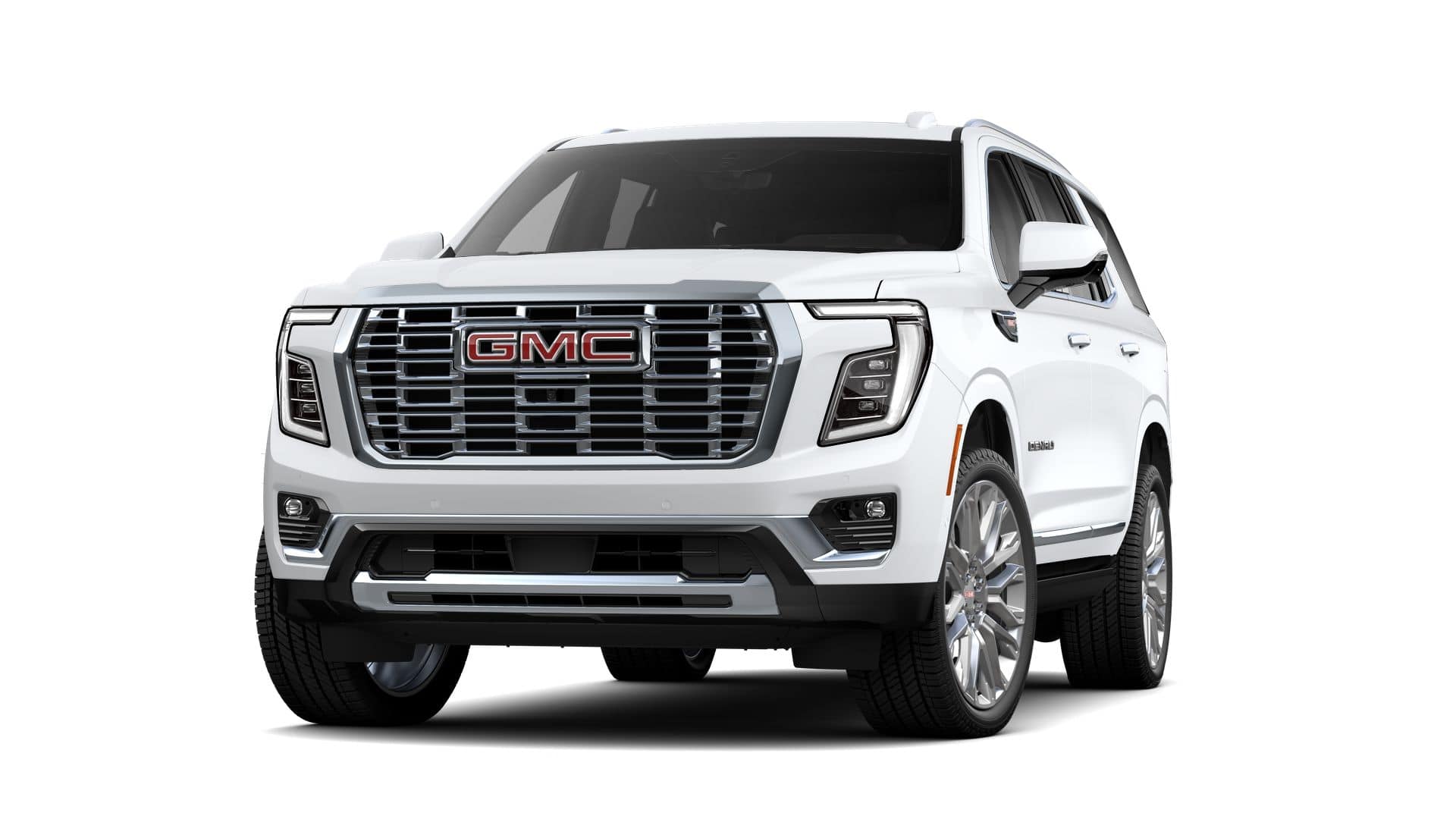 2026 GMC Yukon Denali in Summit White — front three-quarter view