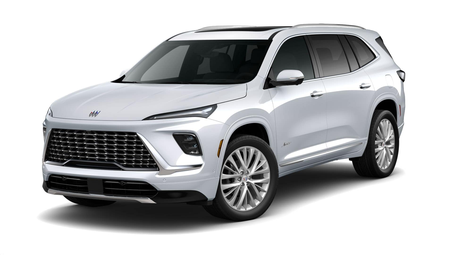2026 Buick Enclave Avenir in Iridescent White Tricoat — front three-quarter view